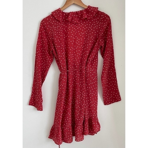 REALISATION PAR Red Alexandra Star Print Ruffle Long Sleeve Wrap Mini Dr… - Picture 13 of 14